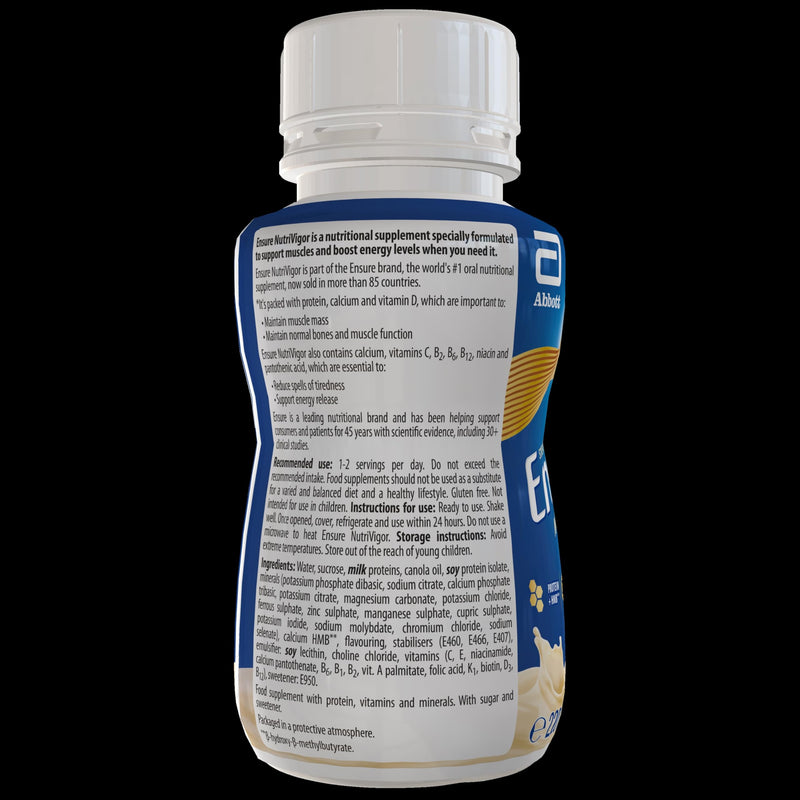 Ensure NutriVigor Nutritional Shake – Vanilla Flavour – 8 x 220ml – Boosts Energy – Ready-to-Drink – Food Supplement with Protein, HMB and27 Vitamins and Minerals Pack of 8