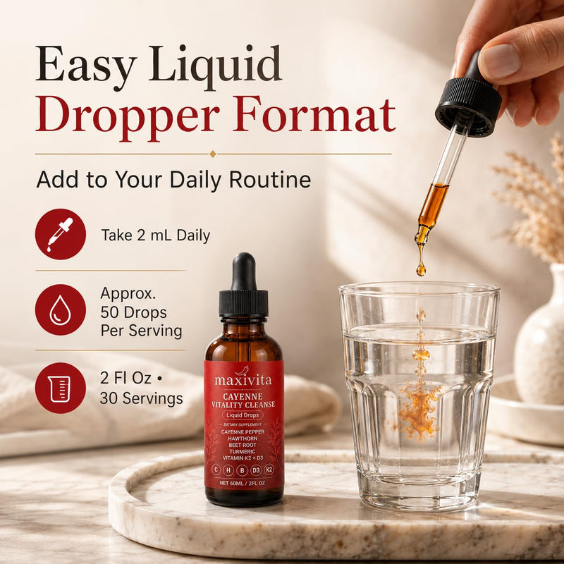Cayenne Pepper Drops with Hawthorn, Beet Root, Turmeric, Vitamin D3 & K2, Panax Ginseng, Berberine & Ceylon Cinnamon, Liquid Dietary Supplement, 2 Fl Oz, 30 Servings 1