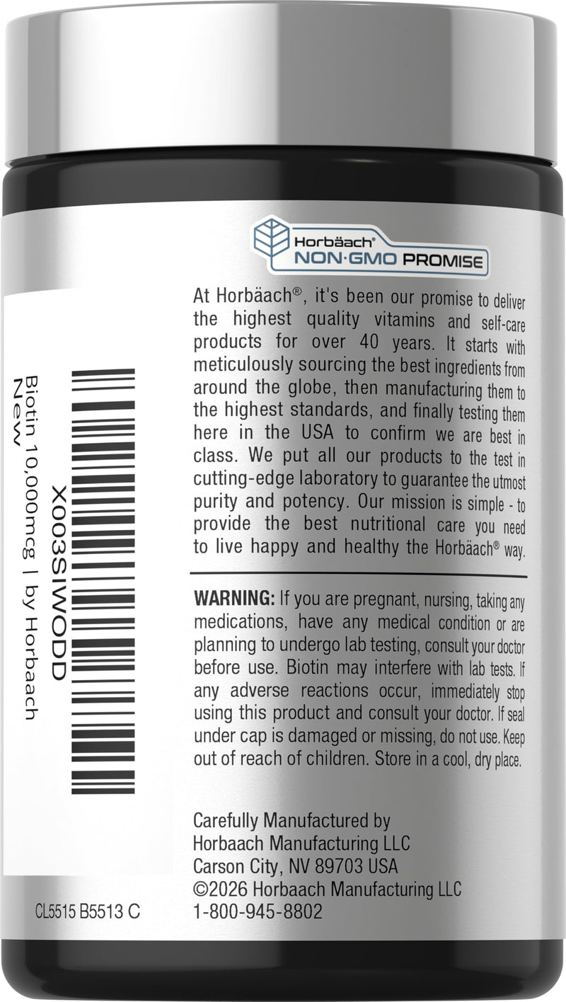 Horbäach Biotin 10000mcg | 180 Fast Dissolve Tablets | for Women & Men | Beauty Supplement | Vegetarian, Non-GMO, Gluten Free