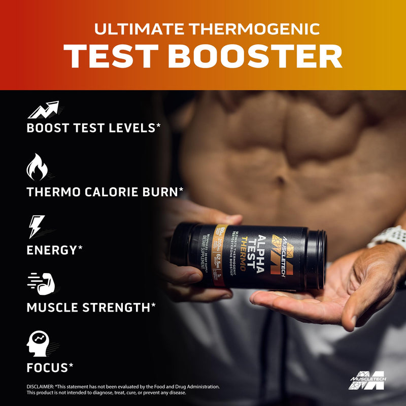 [Australia] - MuscleTech Thermogenic Testosterone Booster for Men, AlphaTest Thermo - T-Boost Mens Supplement with Tribulus Terrestris - Male Gym Workout Supplements for Muscle Growth, Stamina & Energy - 90 Pills 