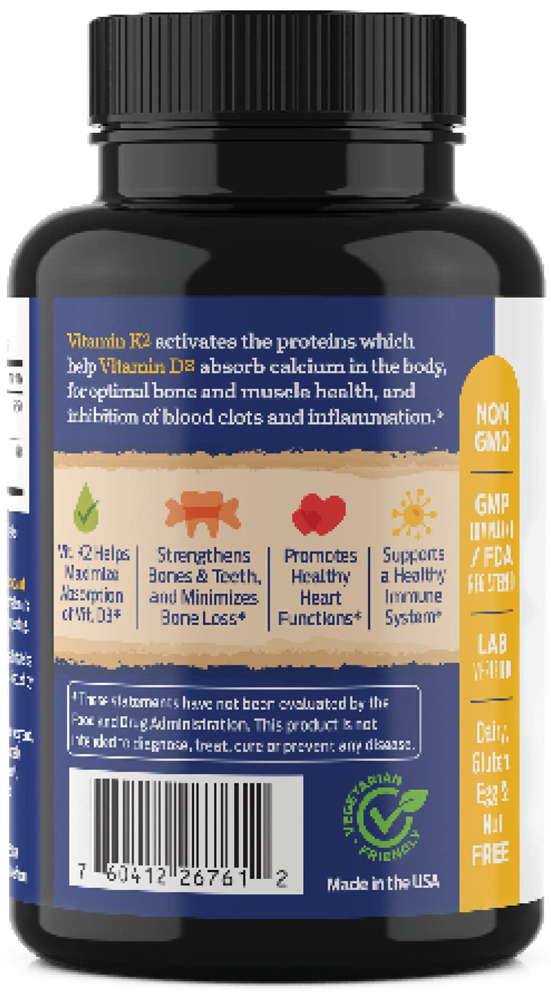 ForestLeaf Vitamin D3 + K2 (MK7) Supplement - MenaQ7 - Calcium and Vitamin D3 5000 IU Max Absorption - Teeth and Bone Strength, Heart Health, Immune System Support - 60 Veggie Capsules 5,000 IU - D3+K2 - 60 Count