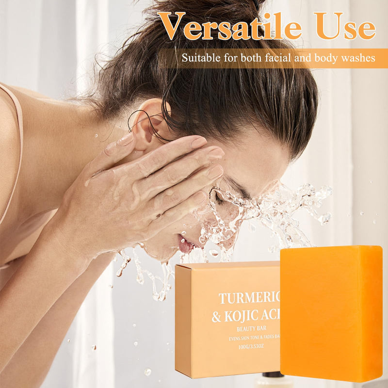 Turmeric Soap, Turmeric Soap Bar for Face ＆ Body (2pcs) | Turmeric and Kojic Soap, Even Tone Skin with Vitamins, Natural turmeric Handmade Soap for All Skin Types