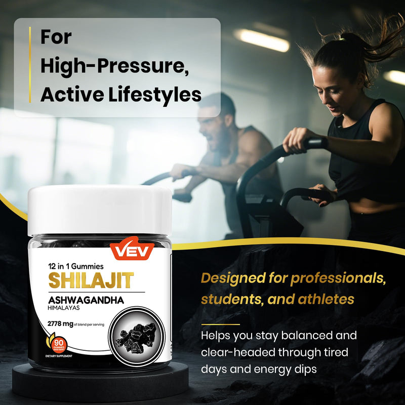 [Australia] - VEV Shilajit Gummies for Men & Women | 1000mg Shilajit & Ashwagandha Gummies with Sea Moss & L-Theanine for Energy, Vitality & Stress Balance | Vegan, Sugar-Free | 90 Count for Daily Wellness 90 Count (Pack of 1) 