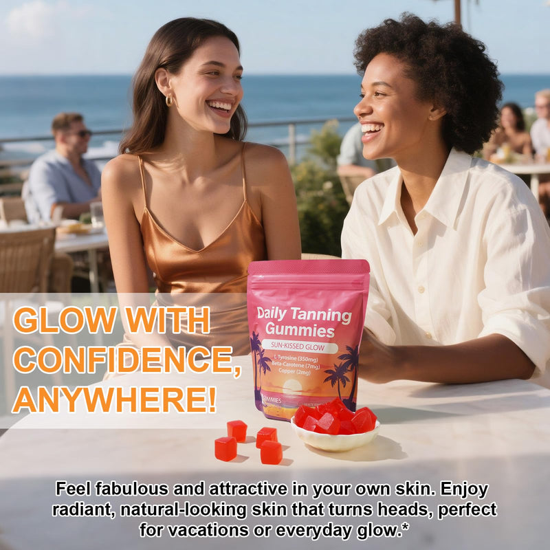 [Australia] - Daily Tanning Gummies - Enhance Natural Tan, Nourish & Protect Skin - with L-Tyrosine & Beta-Carotene - Sun-Free Glow - Watermelon Flavor, 60 Count 