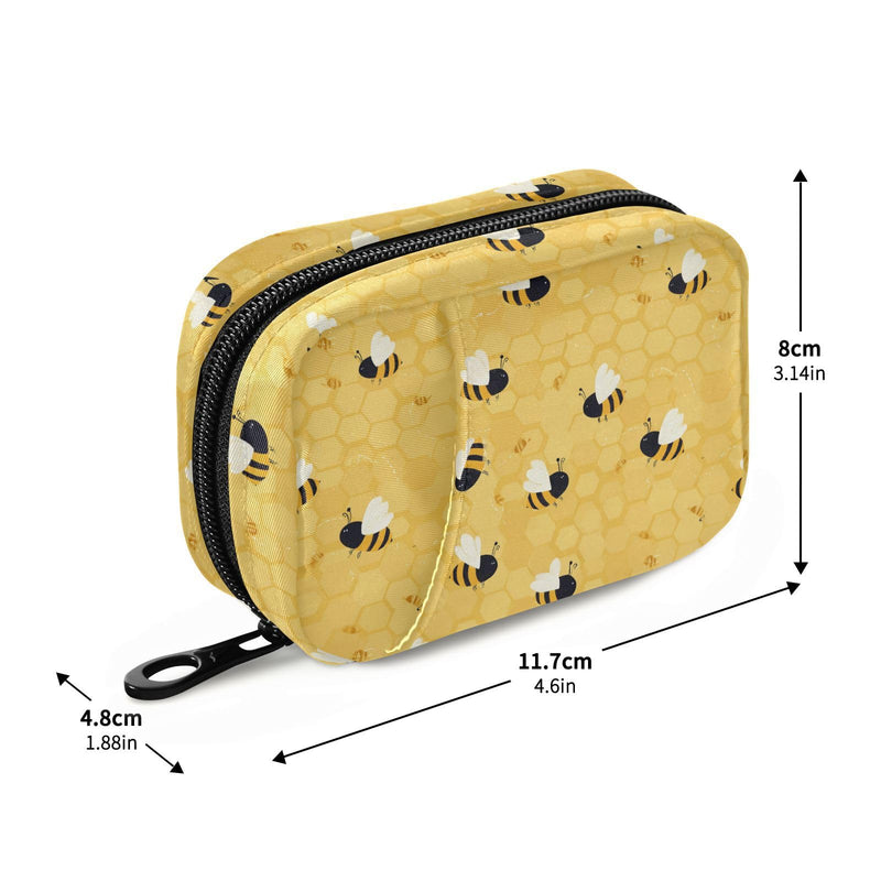 Yellow Bee Honeycomb Pill Organizer Case 7 Day Travel Pill Box with Zipper Portable Weekly Vitamin Medicine Supplement Holder Pouch Bag