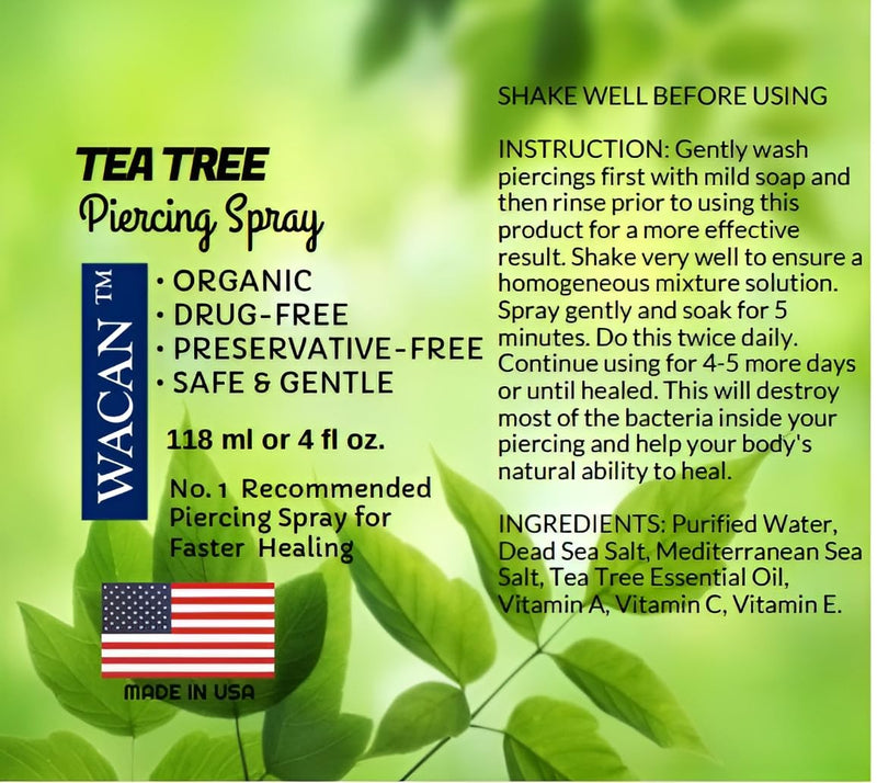 [Australia] - FAST-HEALING TEA TREE PIERCING SPRAY SOLUTION Organic Essential Oil with Natural Sea Salts and Vitamins Solution Aftercare (4 OZ, PERSONAL SIZE) 4 Oz, Personal Size 