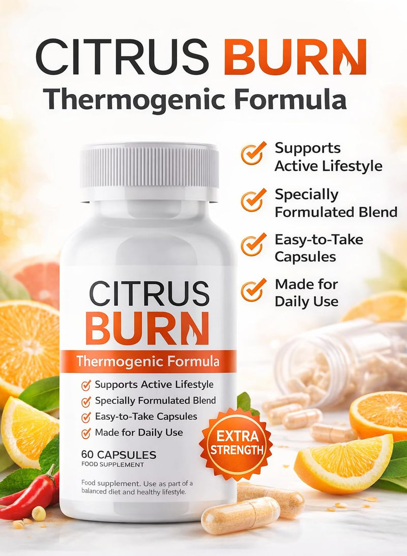 Citrus Burn - Thermogenic Blend Capsules – Extra Strength Formula – 60 Vegan Capsules – Food Supplement– Supports Metabolism & Energy - Vegan/New & Sealed