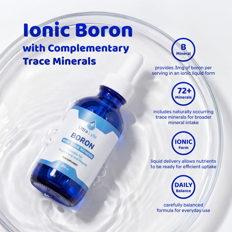 Ultra Lyte Ionic Boron 3mg with Trace Minerals – 60ml Boron Supplements Trace Mineral Drops for Bones, Brain Function Support, Hormone Balance – Quick Absorption and Convenient Dosage – Unflavoured