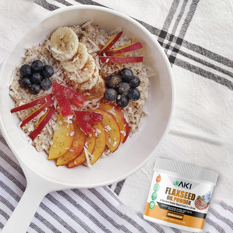 [Australia] - AKI Flaxseed Oil Powder - Packed with Essential Nutrients Like Omega-3 Fatty acids, Fiber, & Lignans - Free from Artificial Additives, Made with Ideal Quality Ingredients (5.30oz/150g) 