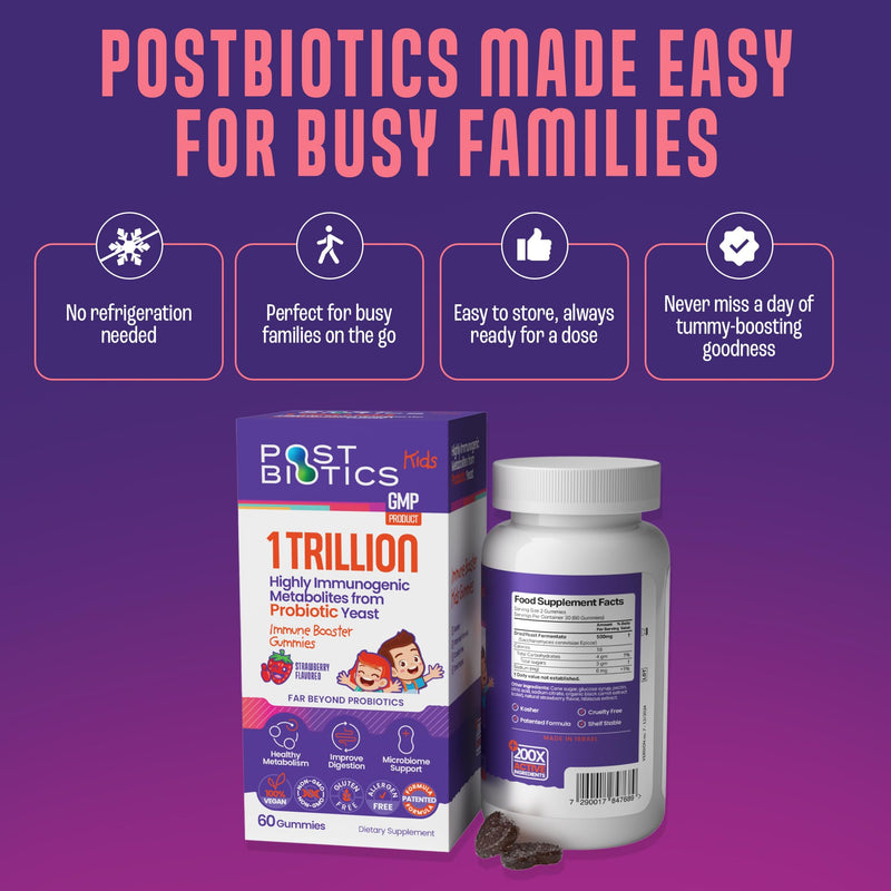 NAVEH PHARMA Postbiotics Kids Strawberry Gummies. Children’s Postbiotics, Ages 4+, 1 Trillion Good Bacteria 200X Ingredients Than Probiotic Or Prebiotic. Gut Health, Immunity, Digestion & Microbiome