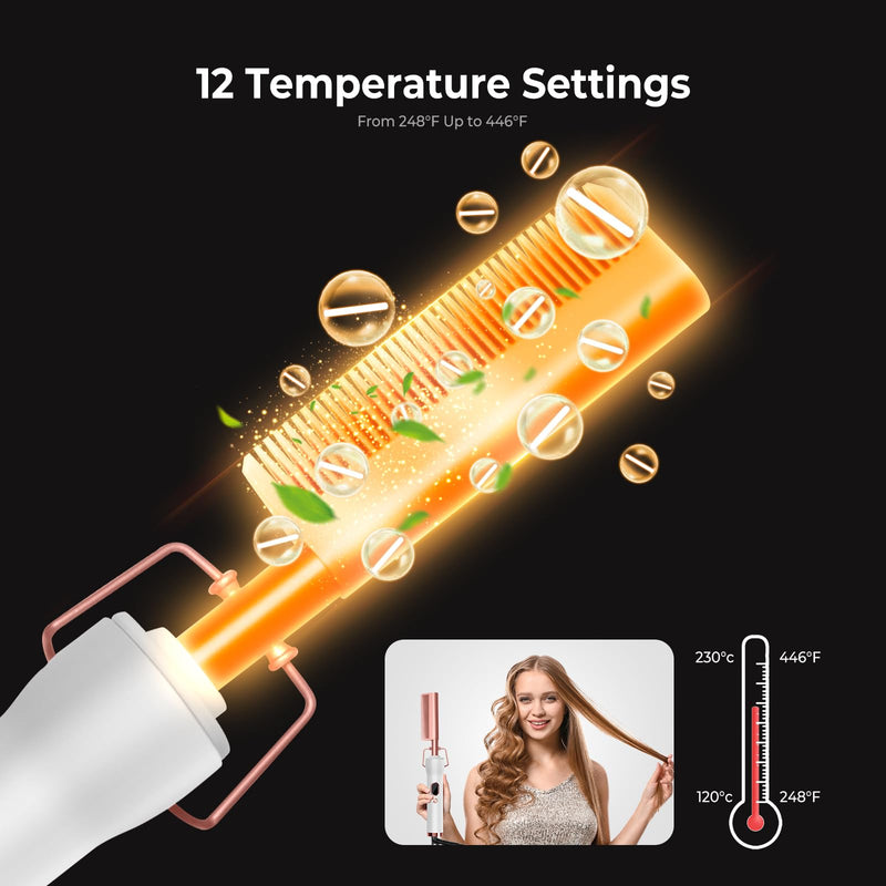 Hot Comb,Electric Hot Comb for Wigs Human Hair with 12 Temp Settings,110-240V Straightening Comb for Black Hair,Heating Up to 450°F Pressing Combs White