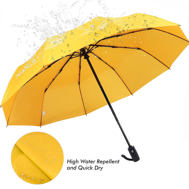 ZOMAKE Travel Umbrella Compact - 10 Ribs Portable Collapsible Umbrellas for Rain Windproof - Paraguas Automatic Small Folding Umbrella Lightweight Packable Umbrella for Women Men-Black&Yellow