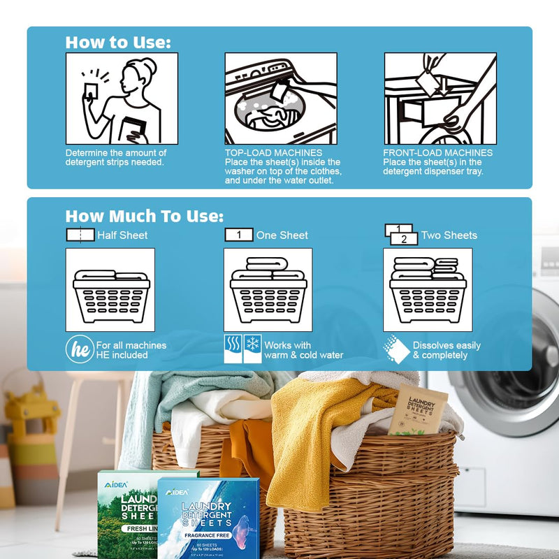 [Australia] - AIDEA Laundry Detergent Sheets, Eco-Friendly Laundry Detergent, Washer Sheets Detergent, No Plastic Jug, Laundry Soap Sheets For Travel, Home Washing, Fresh Scent-(160 Loads) 80 Sheets Fresh Linen 1 Count (Pack of 80) 