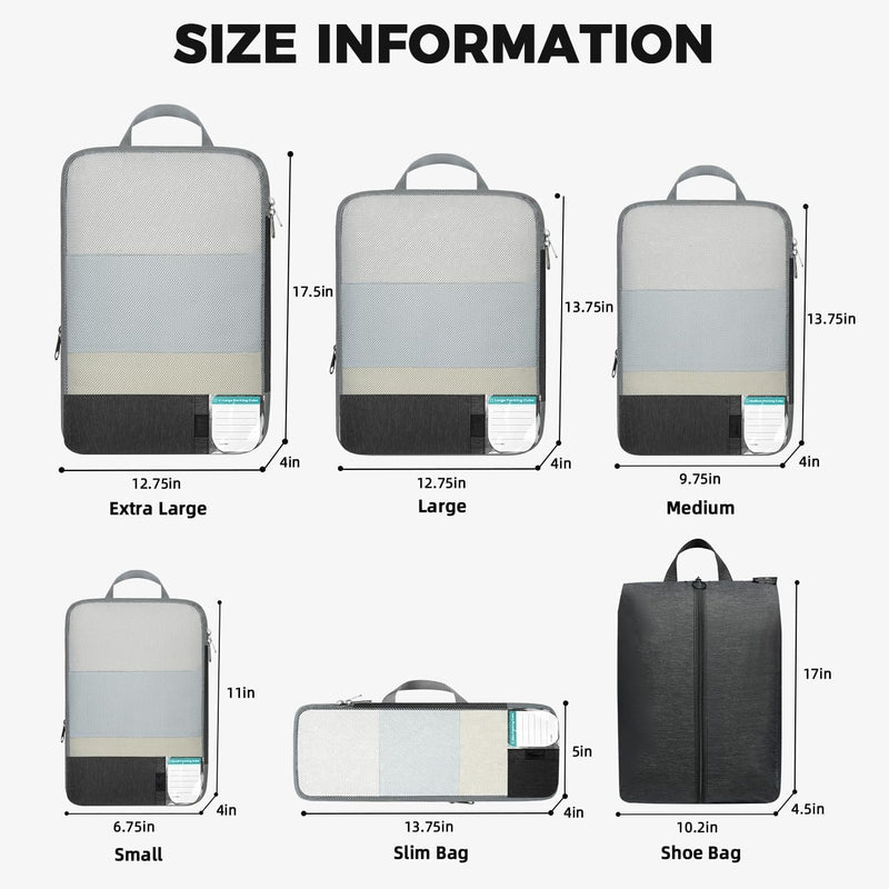 6 Set Lightweight Compression Packing Cubes with Packing List, Anti-Tearing Expandable Organizer Bags for Travel,(Beige) Beige