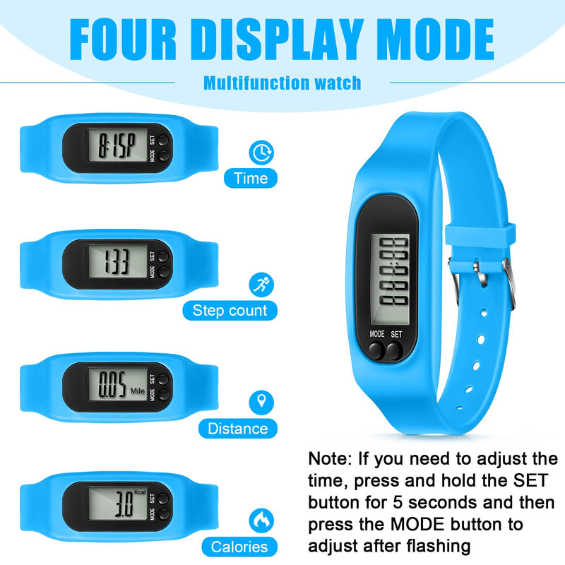 [Australia] - Geyoga Silicone Fitness Tracker Watch 6 Pcs Walking Running Pedometer Calorie Burning and Step Counting Bracelet Steps Pedometer Watch for Walking Men Women Kids Multicolor 