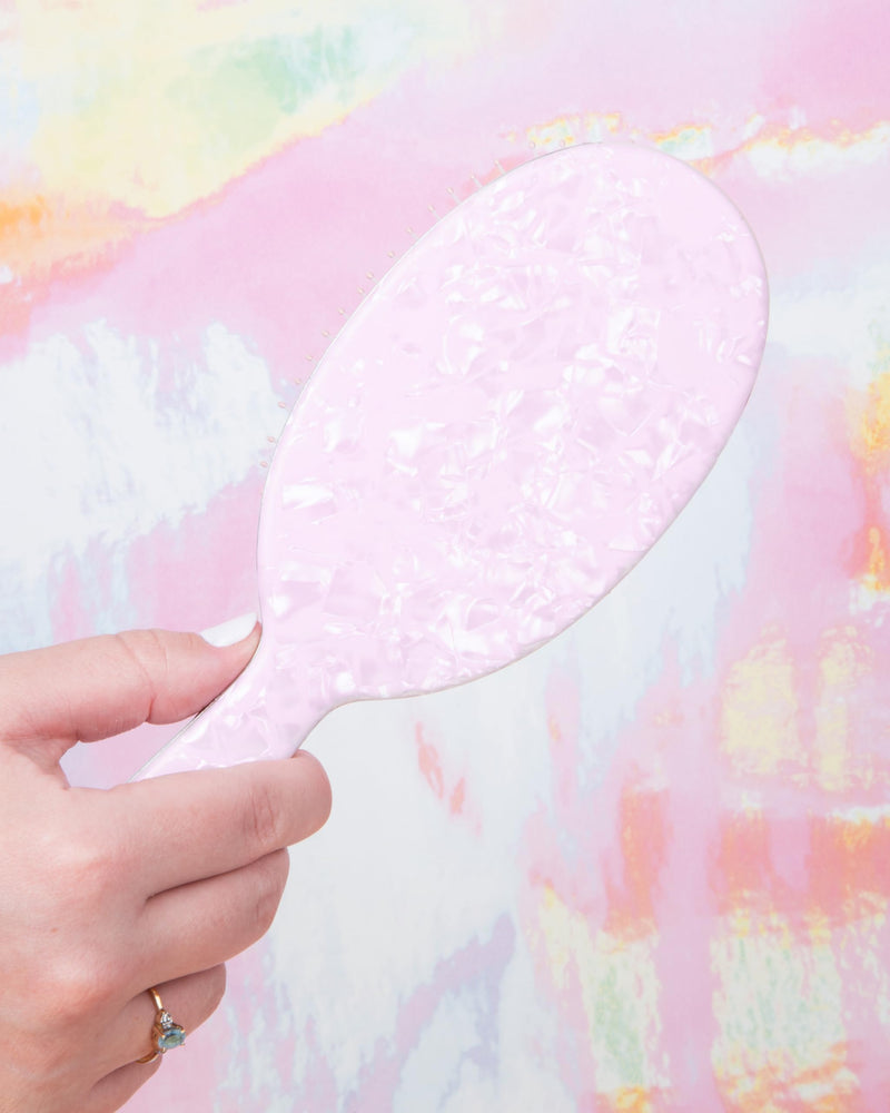 FRAMAR Iridescent Wet Hair Brush Detangler – Detangle Brush For Curly Hair, Hair Detangler Brush For Kids, Holographic Girls Hair Brush, Pink Hairbrush For Women – Removes Knots Without Pulling