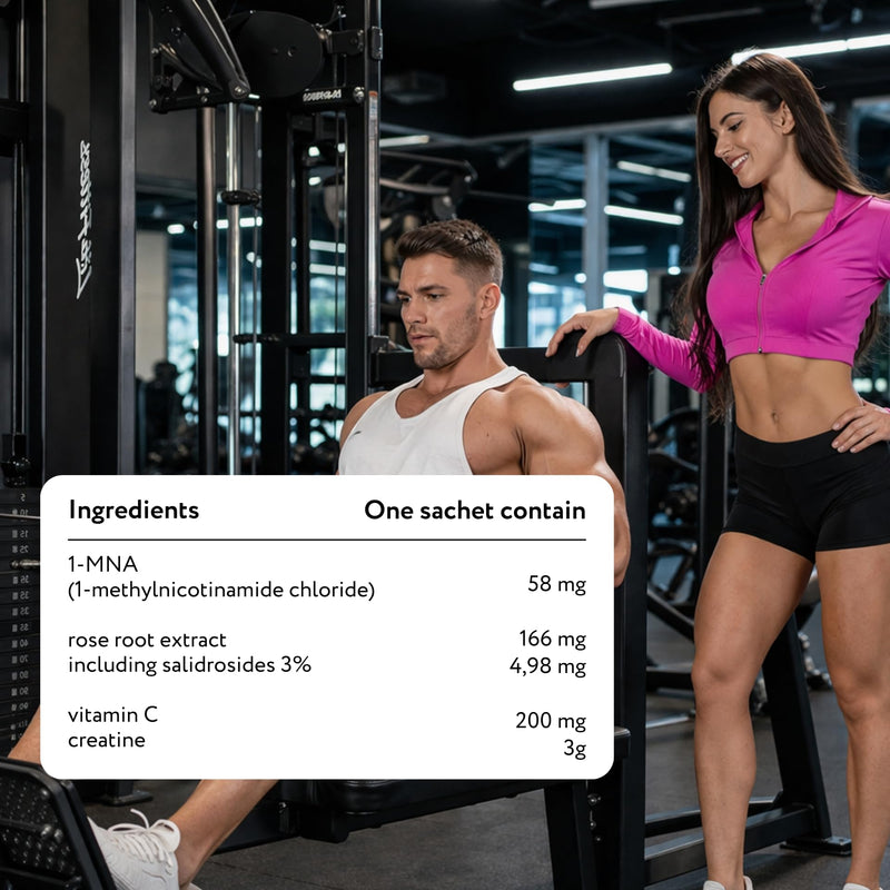 1-MNA Endurance, Rhodiola Rosea & NAD Supplement Powder, Creatine & Vitamin C, Sports Performance & Recovery for Athletes, Runners, Cyclists & Bodybuilders, 30 Sachets