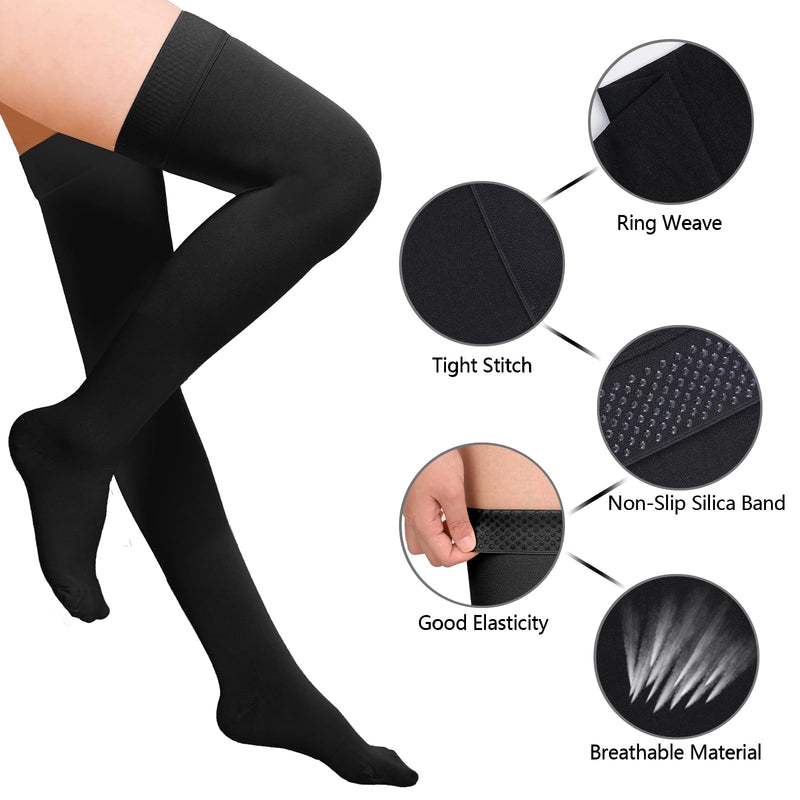 [Australia] - Athvibid Thigh High 20-30mmHg Compression Stocking, Compression Socks for Women & Men Circulation with Silicone Dot Band,Relieves muscle soreness Black1 XX-Large 
