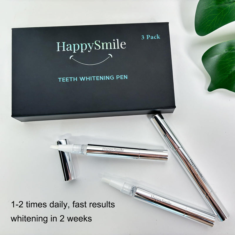 [Australia] - HappySmile Premium Teeth Whitening Pen Set of 3 - Achieve a Brighter Smile, Easier Than Strips or Other Whitening Kits - Professional Results, Gentle on Sensitive Teeth 