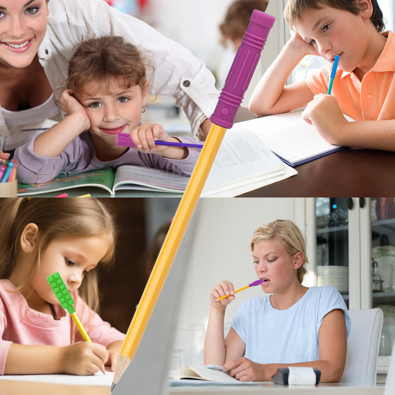 [Australia] - Pack of 8 ANSUG pencil topper chewing attachment pens silicone pencil topper blue + green + purple 