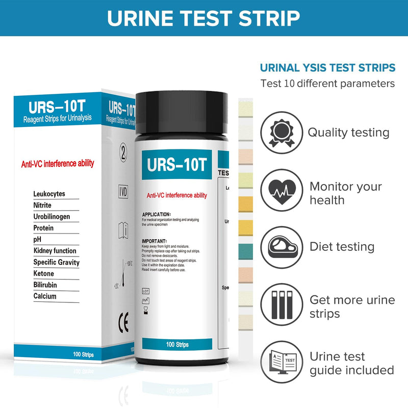 [Australia] - URS 10-in-1 Urine Test Strips 10 Parameters Testing UTI, Urinalysis for Ketosis, pH, Protein, Kidney and Liver Function, 100 CT 