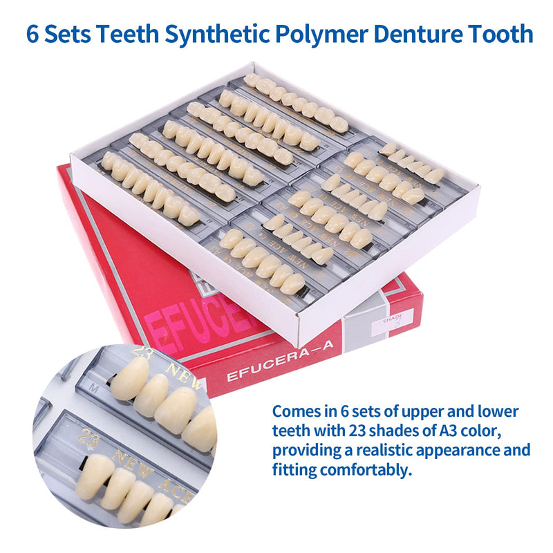 [Australia] - 168 Pieces False Teeth Dental Complete Acrylic Resin Denture Teeth, 6 Sets Whole Teeth Synthetic Polymer Denture Tooth, 23 Shade A3 Upper + Lower Dental Materials for Replacement, DIY, or Halloween 
