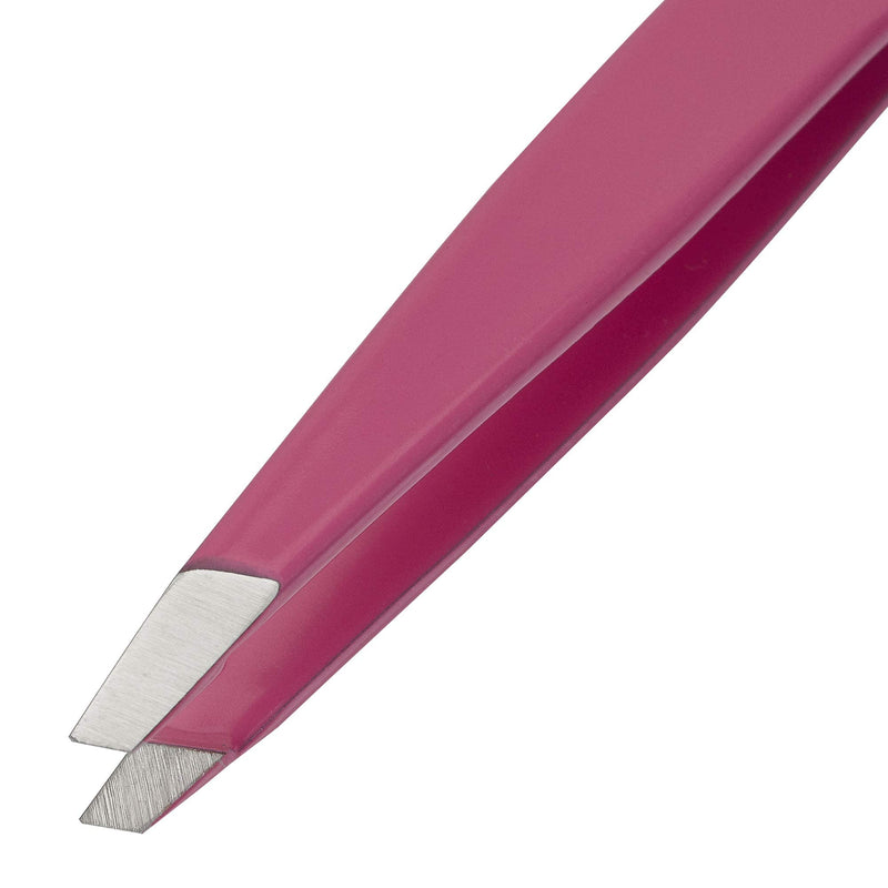 [Australia] - Slant Tweezer - Handmade in Switzerland - Professional Eyebrow & Facial Hair Remover - Etched Interior Grabs Hair from The Root - Perfectly Aligned Tips - Stainless Steel, Pink 