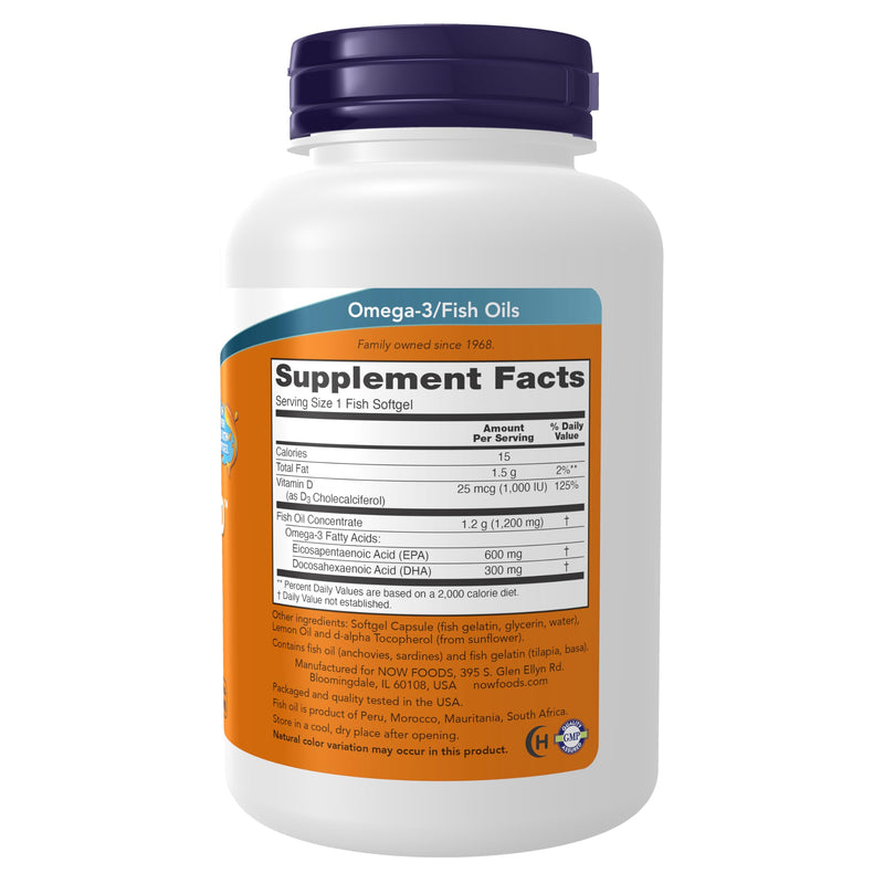 NOW Supplements, Ultra Omega 3-D™, Omega-3 Fish Oil + Vitamin D-3, Cardiovascular Support*, 90 Softgels 90 Count (Pack of 1)