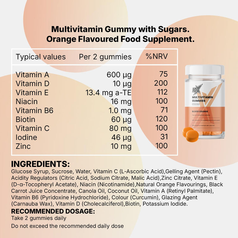 Daily Multivitamin Gummies – Blood Orange | High-Strength Vegan Vitamin | 9 Essential Vitamins & Minerals | Hair, Skin & Nails, Immune Support & Energy Boost | 60 Gummies