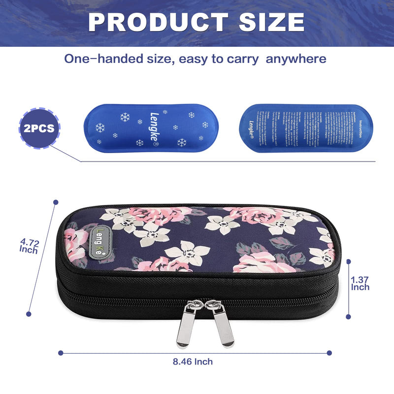 [Australia] - Insulin Travel Cooler Bag for Diabetic Organizer with 2 Ice Packs Medical Cooler Bag for Insulin Pen and Insulin Medicine (Red Flowers) Red Flowers 