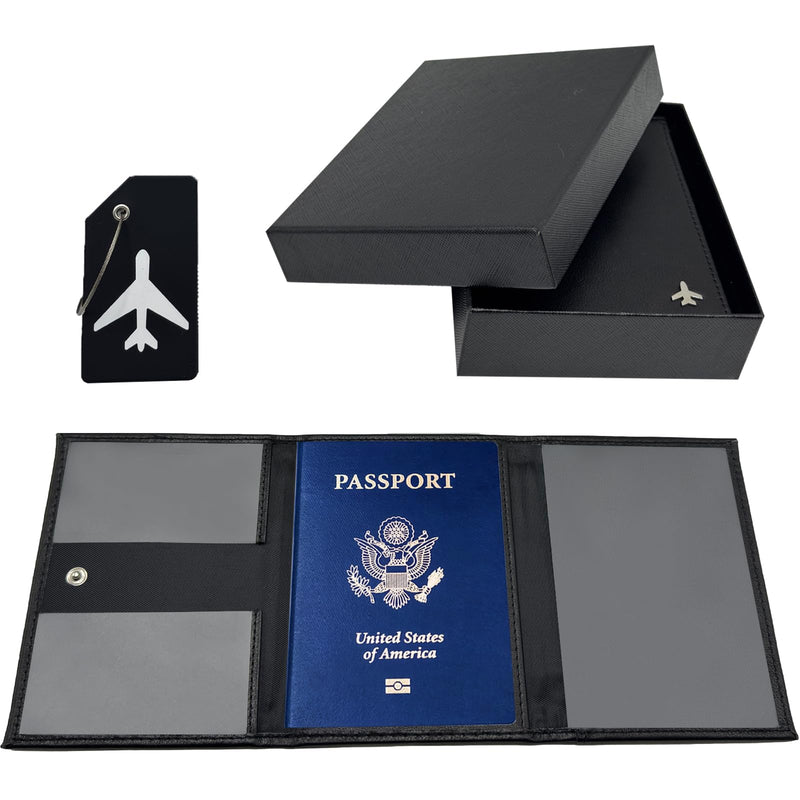 Pilot Wallet Passport Holder RFID Blocking Nappa Leather Travel Wallet, Stylish Travel Companion for Aviation Professionals (Black) Black