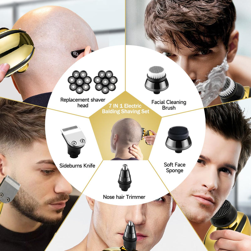 [Australia] - Head Shavers for Bald Men Multifunctional Electric Razor Rechargeable 8D Rotary Shaver Mens Balding Grooming Kit with Nose & Ear Trimmer 
