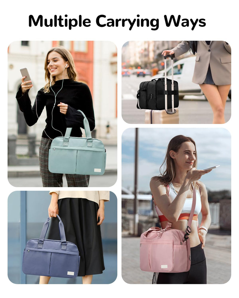 23-35L Expandable Weekender Bags for Women Travel Carry on, Green | Waterproof, Lightweight, 180° Openning, Luggage Strap, Airplane Friendly, Underseat, Duffle Bag for Overnight Business Travel lake blue