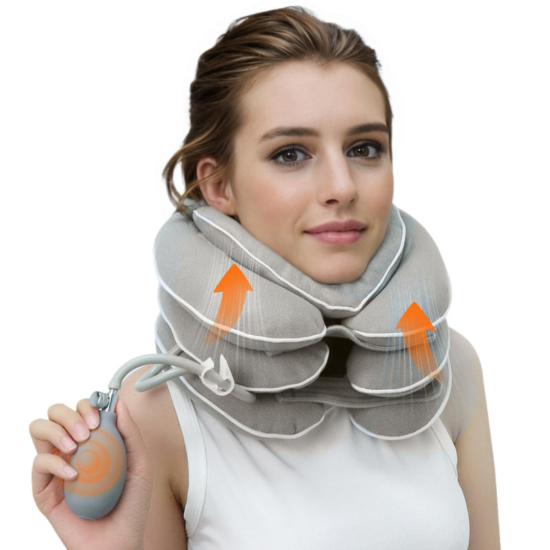 [Australia] - Neck Stretcher with Neck Brace,Cervical Traction Neck Device,Neck Relief Tool,Adjustable Inflatable Cervical Brace,Home Use Neck Decompression New Technology Breathable Fabric Washable(Gray) Gray 
