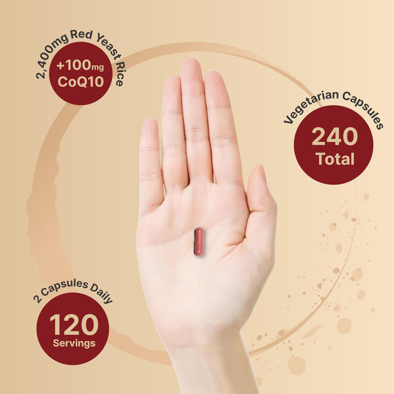 [Australia] - NatureBell Red Yeast Rice 2,400mg with CoQ10 100mg | 240 Veggie Capsules (1,200mg Per Capsule) – Max Strength Herbal Supplement – Antioxidant Support for Energy & Heart Health – Non-GMO 