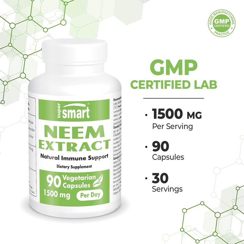 [Australia] - Supersmart - Neem Extract 1500mg per Day - Azadirachta Indica Leaf Oil Extract - Neem Supplement | Non-GMO & Gluten Free - 90 Vegetarian Capsules 