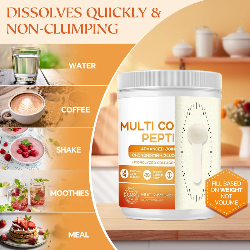 NATURE TARGET Multi Collagen Peptides Powder for Women Men, 35 Servings | Hydrolyzed Collagen Types I II III V X with Hyaluronic Acid & MSM for Skin, Hair, Nails & Joint, Non-GMO