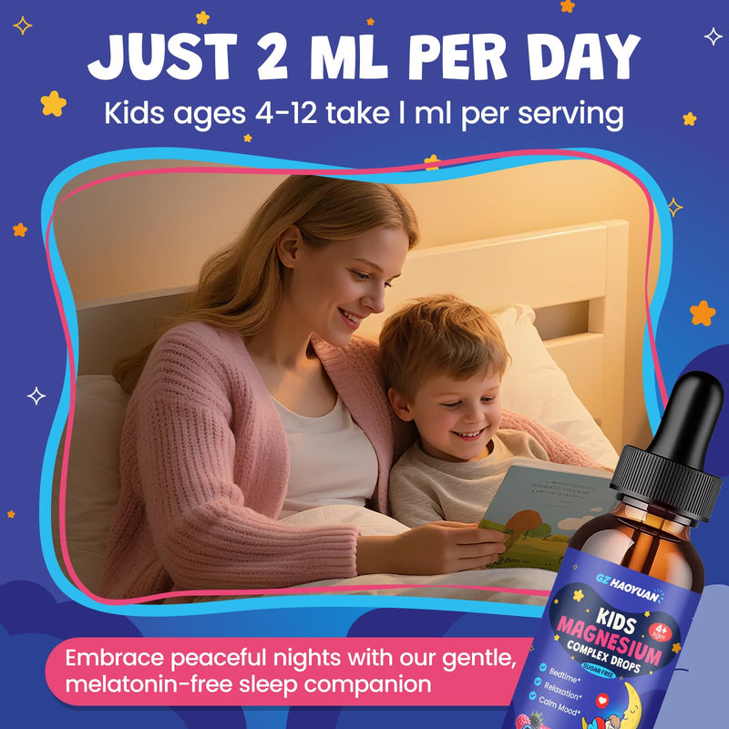 Kids Magnesium Liquid-Magnesium Glycinate Drops for Kids, Citrate Liquid with L-theanine, Chamomile & Vitamin B6 for Sleep, Relaxation, Calm & Focus - Mixed Berry Flavor 2 Fl Oz, 2 Pack 2 Fl Oz (Pack of 2)