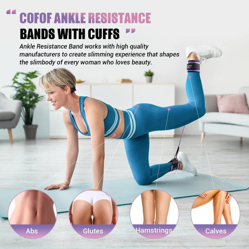 [Australia] - Ankle Resistance Bands with Cuffs, Ankle Bands for Working Out, Ankle Band Cuff for Kickbacks Hip, Leg Glute Exercise Equipment with Training Poster, Resistance Band with Ankle Cuffs for Women Purple 