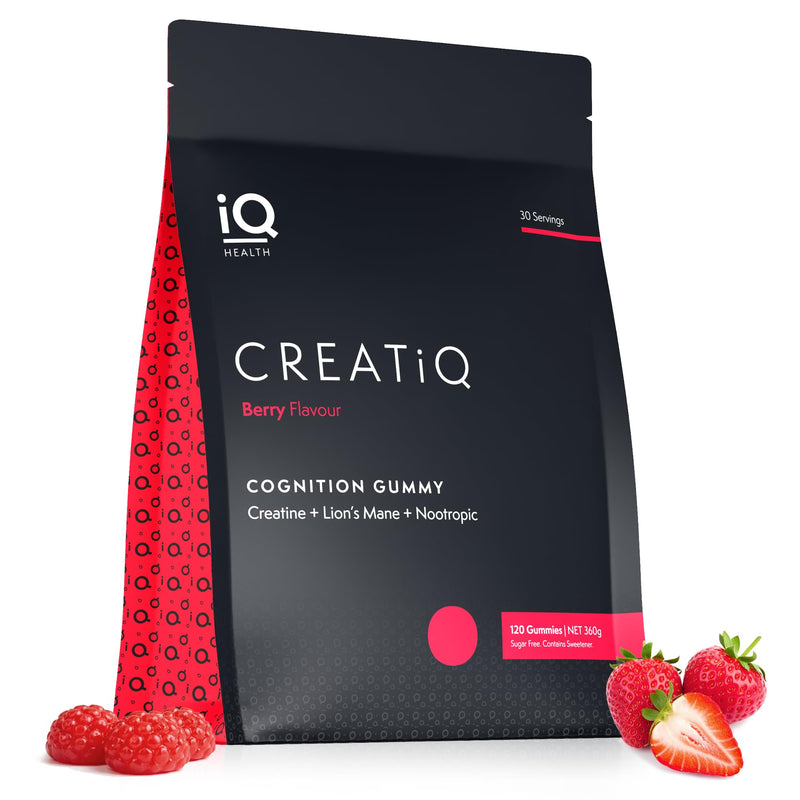 Creatine Gummies & Nootropic Productivity Drink Bundle - 120 Sugar-Free Vegan Gummies & 5 Tropical Drink Sachets - CREATiQ & HYDRATiQ by iQ HEALTH