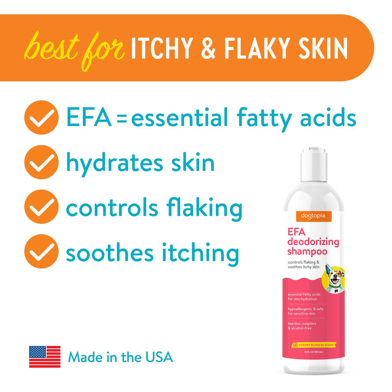 Essential Fatty Acid (EFA) Deodorizing Shampoo for Dogs and Pets (12oz) – Cherry Blossom Scent | Soothing Shampoo Rich with Moisturizing Emollients | Tearless, Soapless & Alcohol-Free - PawsPlanet Australia