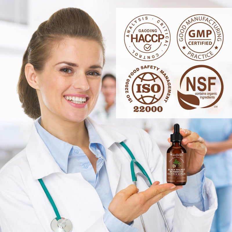20 in 1 Black Walnut Wormwood Tincture,Black Walnut Hull Extract Promotes a Healthy Gut & Immune Wellness,with Clove,Pumpkin Seed,Garlic,Oregano,Berberine,Gut-Friendly,Alcohol-Free - 2FL