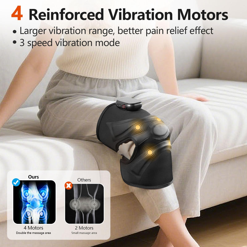 Cordless Knee Massager with Heat Vibration, Heated Electric Knee Brace Massager for Pain Relief, Muscle Relaxation, 3 in 1 Knee Warmers Wrap for Shoulder Leg Elbow, 4 Motors, Heating Pad