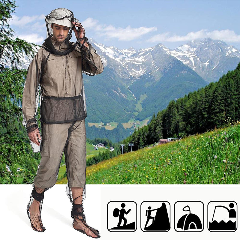 4 Pieces Mosquito Net Suit– Jacket Hood & Pants& Mitts & Socks Sets Light-Weight& Breathable Mesh Clothing for Men & Women, Ideal for Fishing, Hiking, Camping, Farming and Gardening (L/XL) Large/X-Large (Pack of 1)