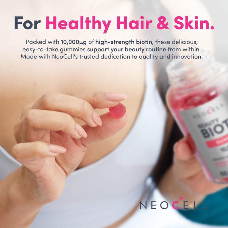 Biotin Gummies 10,000 mcg | High Strength Vegan Biotin Supplement | Vitamin B7 | 60 Strawberry Flavour Gummies | NeoCell