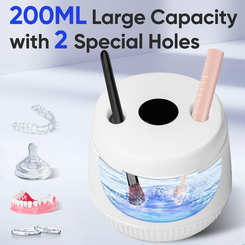[Australia] - MySmile Ultrasonic Retainer Cleaner- 45kHz Denture Cleaner Machine with 200ML Capacity for Aligner, Mouth Guard, Braces, Portable Dental Cleaning Pod with 2 Mode Digital Timer for Home, Travel (WHITE) WHITE 