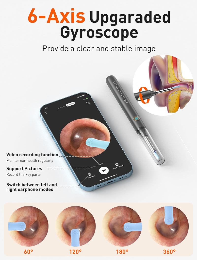 [Australia] - Ear Wax Removal, Ear Cleaner with Camera, Ear Wax Removal Kit with 1080P, Ear Camera Otoscope with Light, Ear Cleaning Kit with Dust Cover for iPhone, iPad, Android Phones(Gray) Gray 