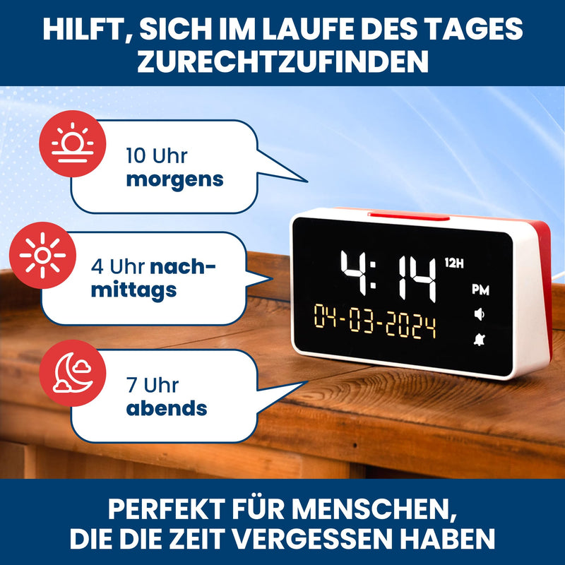 [Australia] - Top Life Talking Alarm Clock - Loud Volume - for Seniors, Visually Impaired, Blind, Alzheimer's Patients - Clock in 12 or 24 Hour Format - with Large Numbers, German Voice 