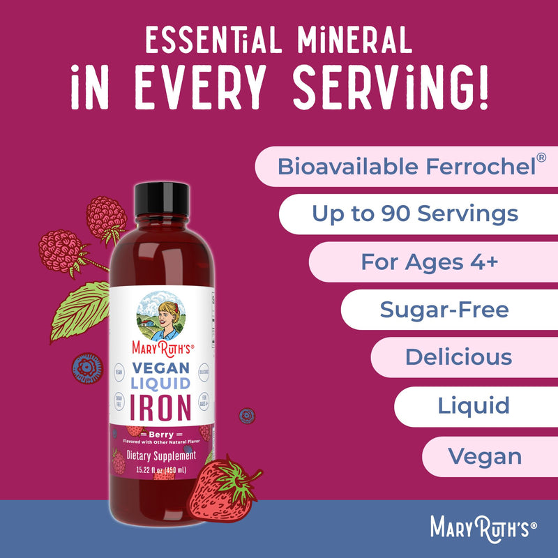 MARYRUTH'S Multivitamin Gummies for Women (Cherry & Raspberry) & Iron Liquid Supplement (Berry) | Clean Label Project Verified® | USDA Organic, Vegan, Non-GMO | Beauty, Immunity & Overall Health