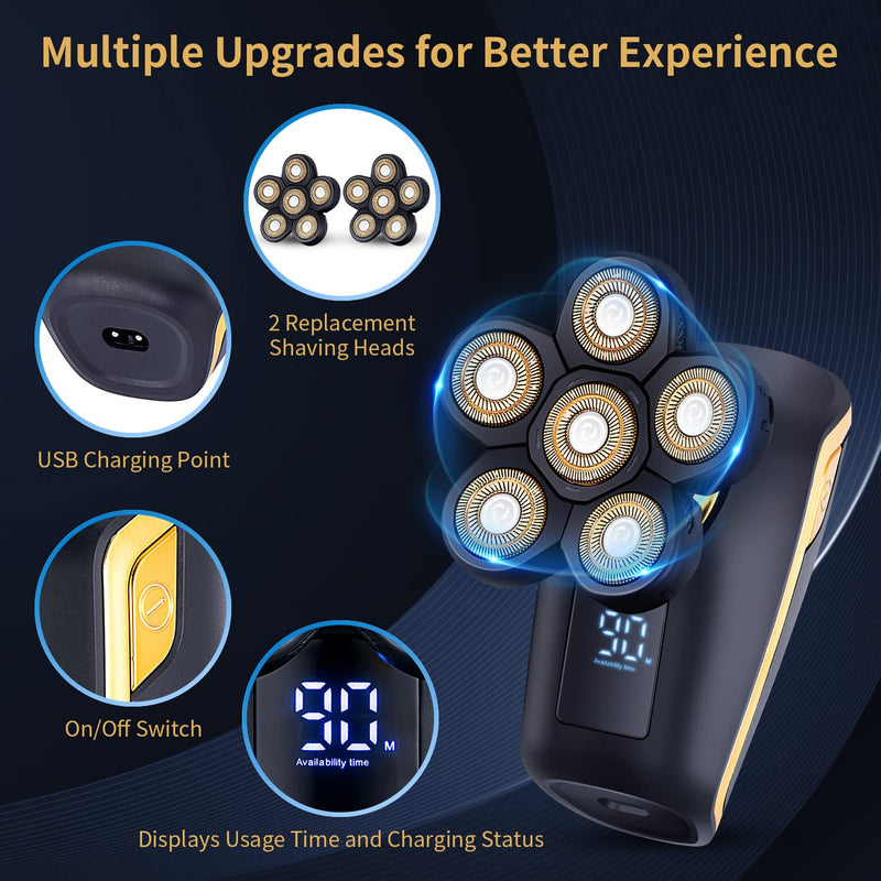 [Australia] - Electric Rotary Shaver for Men - Multifunctional Bald Head Shaver, Waterproof, Rechargeable Razor for Balding Men 
